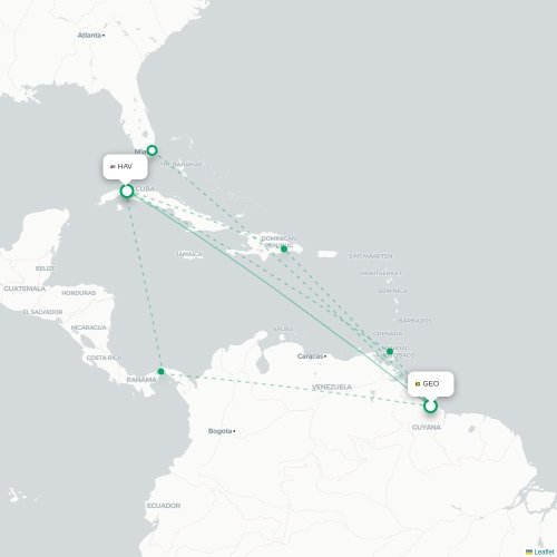 Mapa lotu bezpośredniego Georgetown – Hawana