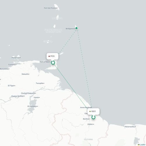 Mapa de vuelo directo Georgetown - Puerto España