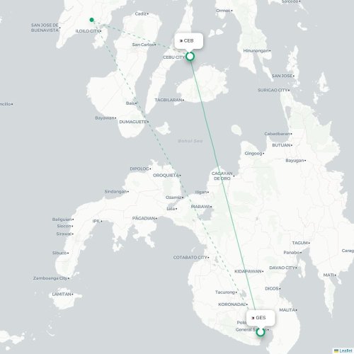 Mapa lotu bezpośredniego General Santos – Cebu City