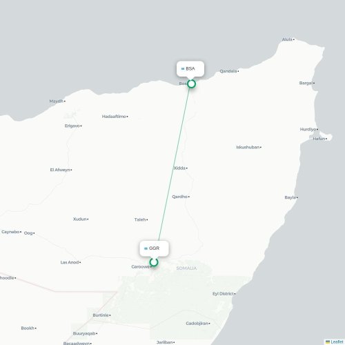 Garoe – Bosaso suoran lennon kartta