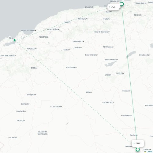 Ghardaïa - Algiers kaart van rechtstreekse vlucht