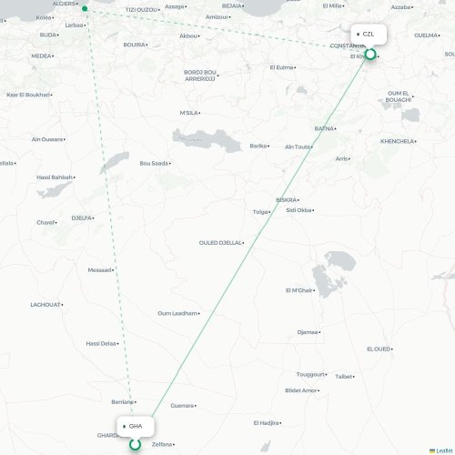 Ghardaïa - Constantine kaart van rechtstreekse vlucht