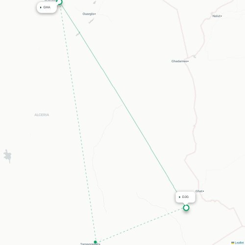 Ghardaïa - Djanet kaart van rechtstreekse vlucht