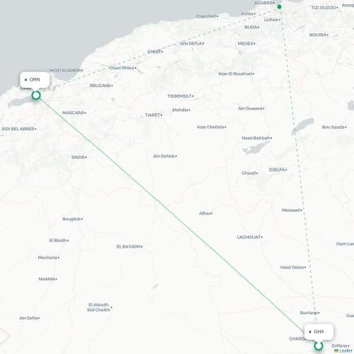 Ghardaïa - Oran kaart van rechtstreekse vlucht
