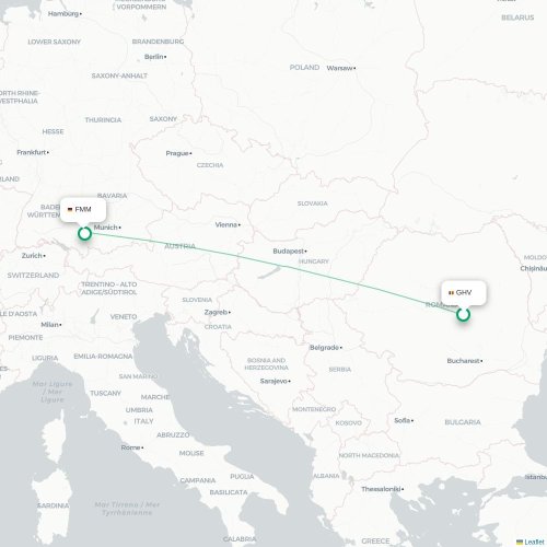 Mapa de vuelo directo Braşov - Memmingen
