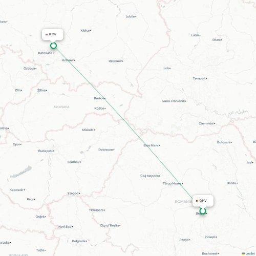 Braşov – Katowice suoran lennon kartta