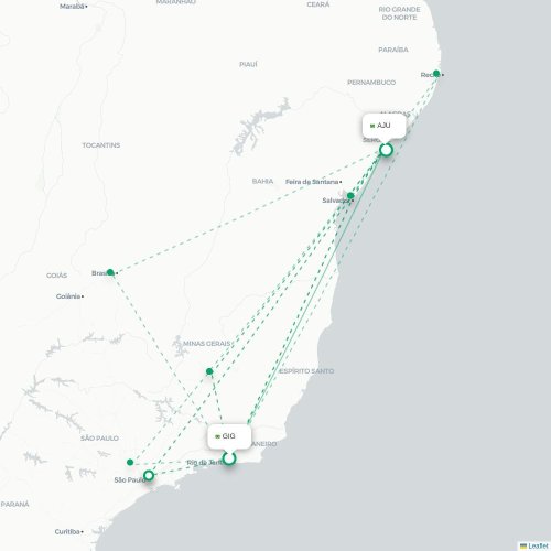 Mapa de vuelo directo Río de Janeiro - Aracaju