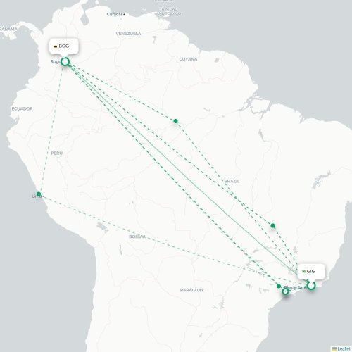 Rio de Janeiro, Alla flygplatser - Bogota karta över direktflyg
