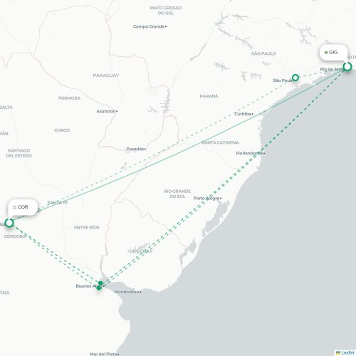 Mapa lotu bezpośredniego Rio de Janeiro – Kordoba