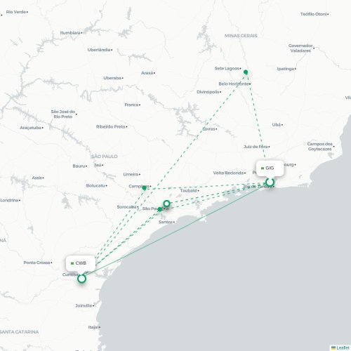 Mapa lotu bezpośredniego Rio de Janeiro – Kurytyba