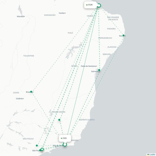 Mapa de vuelo directo Río de Janeiro - Fortaleza