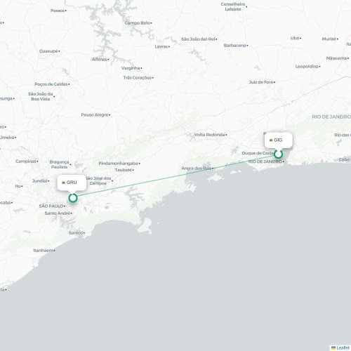 Mapa lotu bezpośredniego Rio de Janeiro – São Paulo