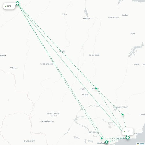 Mapa de vuelo directo Río de Janeiro - Manaos