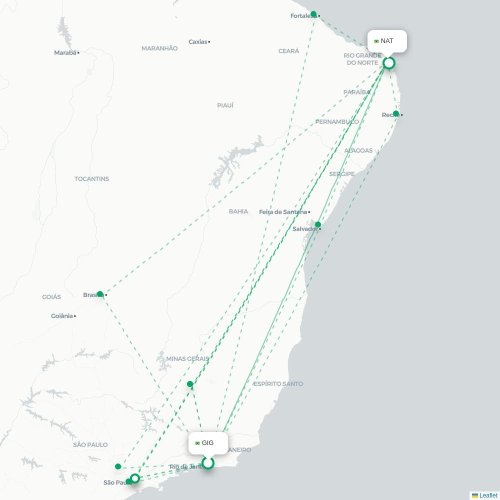 Mapa de vuelo directo Río de Janeiro - Natal