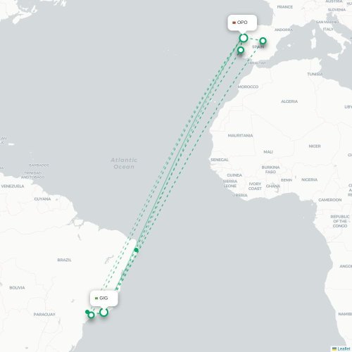 Mapa lotu bezpośredniego Rio de Janeiro – Porto