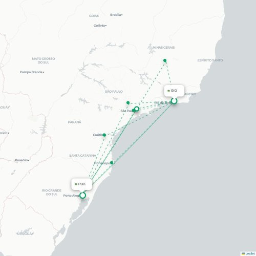 Mapa lotu bezpośredniego Rio de Janeiro – Porto Alegre