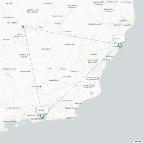 Mapa lotu bezpośredniego Rio de Janeiro – Vitória