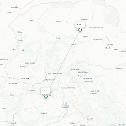 Mapa lotu bezpośredniego Gilgit – Islamabad
