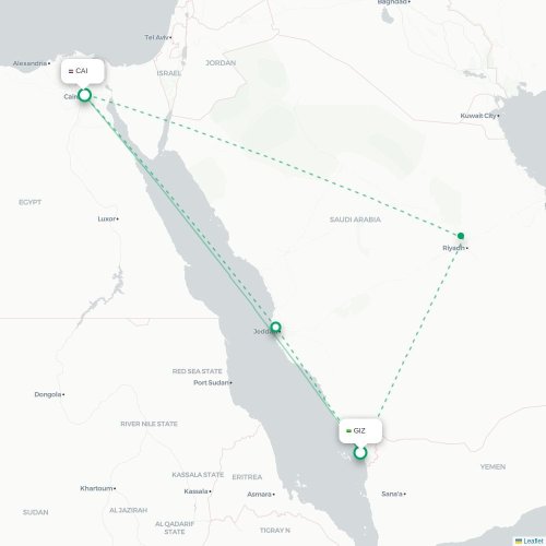 Jazan - Cairo kaart van rechtstreekse vlucht