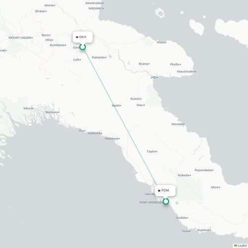 Mapa de vuelo directo Goroka - Puerto Moresby