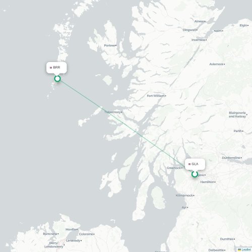 Mapa de vuelo directo Glasgow - Isle of Barra