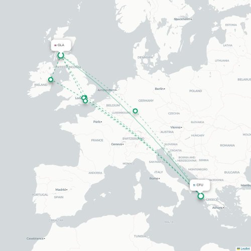 Mapa de vuelo directo Glasgow - Corfú, Corfú
