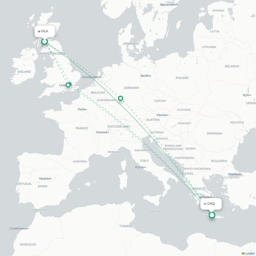 Mapa de vuelo directo Glasgow - La Canea