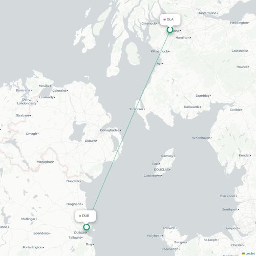Mapa lotu bezpośredniego Glasgow – Dublin