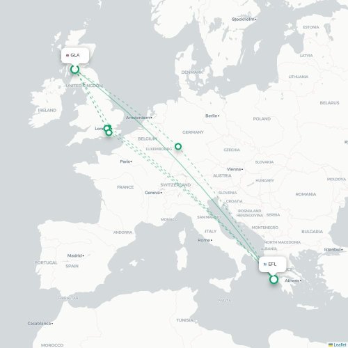 Mapa de vuelo directo Glasgow - Argostoli