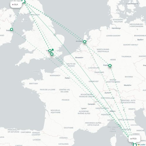 Mapa lotu bezpośredniego Glasgow – Rzym