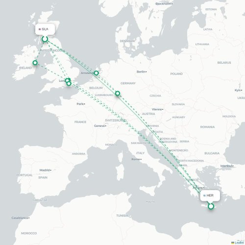 Mapa de vuelo directo Glasgow - Heraclión