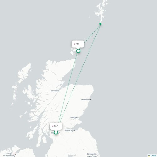 Mapa de vuelo directo Glasgow - Kirkwall, Islas Orkney