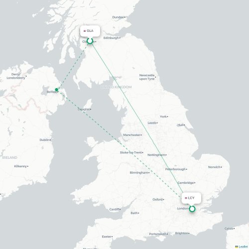 Mapa de vuelo directo Glasgow - Londres