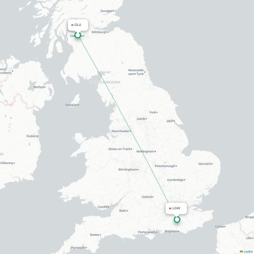 Mapa de vuelo directo Glasgow - Londres