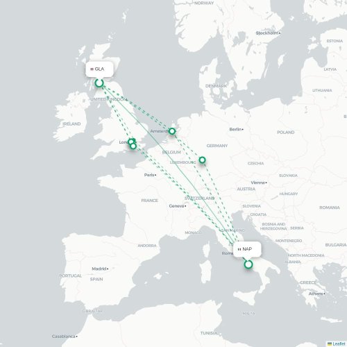 Mapa lotu bezpośredniego Glasgow – Neapol