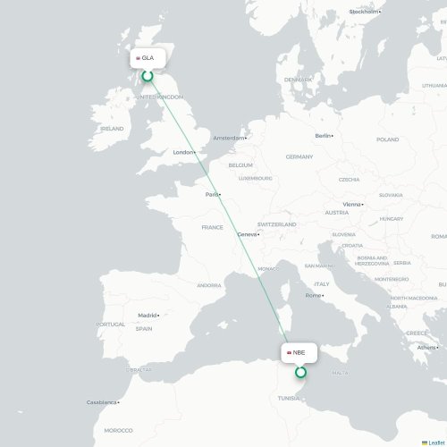 Mapa lotu bezpośredniego Glasgow – Enfidha