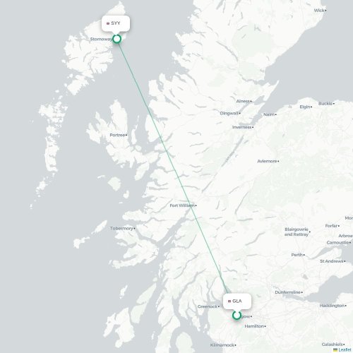 Mapa de vuelo directo Glasgow - Stornoway