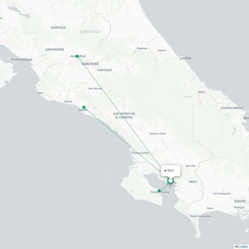 Mapa de vuelo directo Golfito - El Progreso