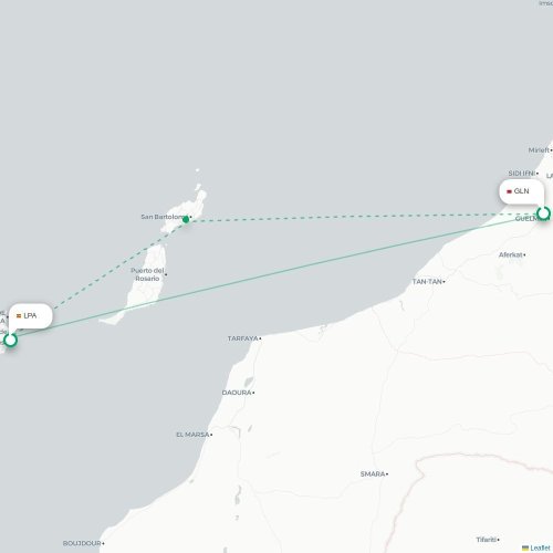 Mapa de vuelo directo Guelmim - Las Palmas de Gran Canaria