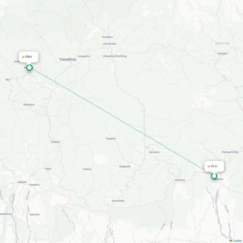 Mapa lotu bezpośredniego Gelephu – Paro