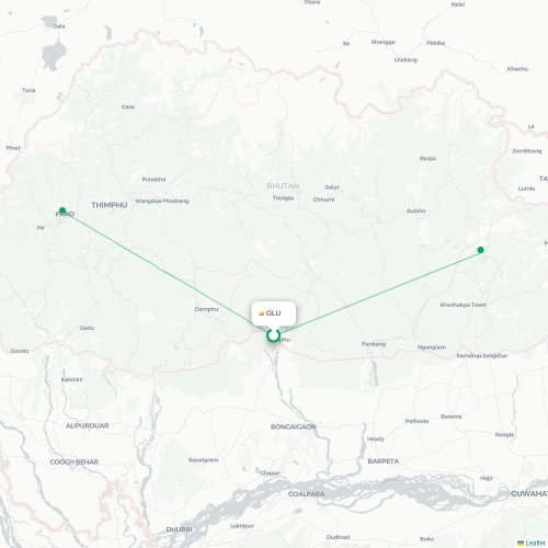 Mapa lotu bezpośredniego Gelephu – Trashigang