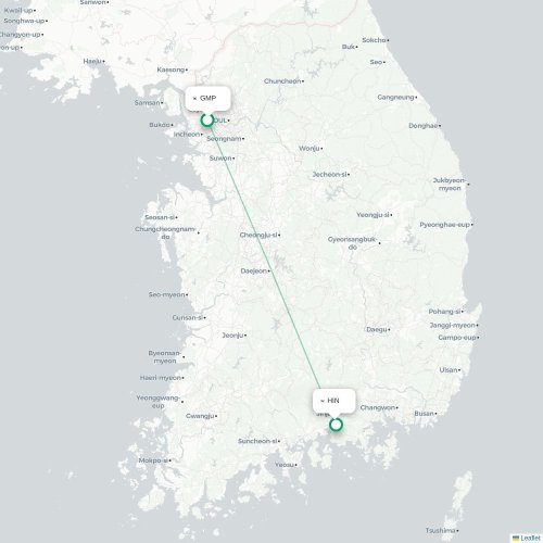 Mapa lotu bezpośredniego Seul – Chinju