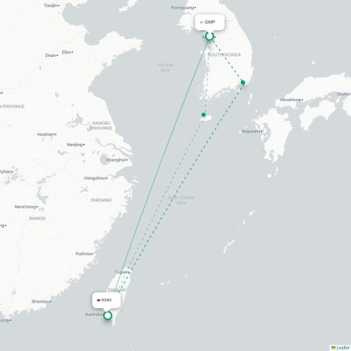 Mapa lotu bezpośredniego Seul – Kaohsiung