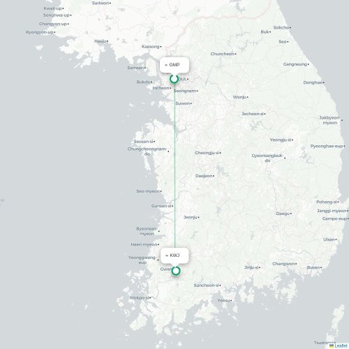 Mapa lotu bezpośredniego Seul – Kwangju