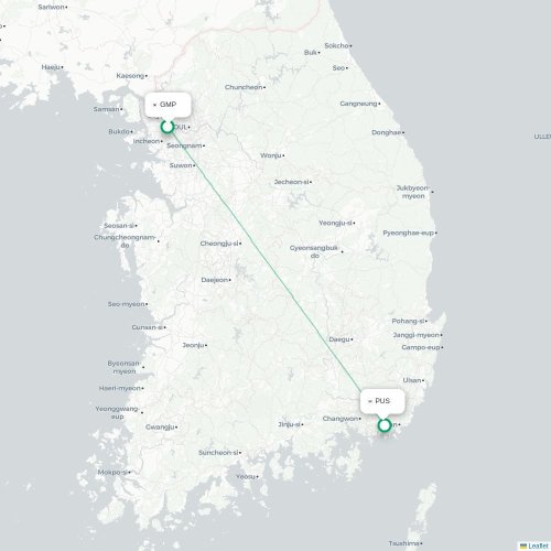 Mapa lotu bezpośredniego Seul – Pusan