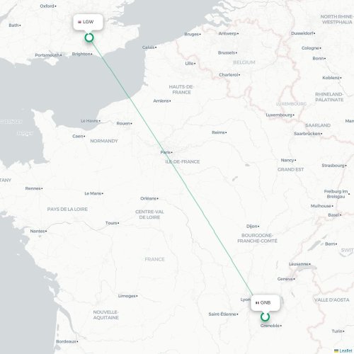 Mapa de vuelo directo Grenoble - Londres