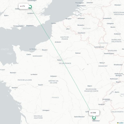 Mapa de vuelo directo Grenoble - Londres