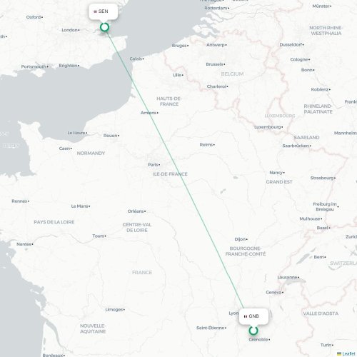 Mapa de vuelo directo Grenoble - Londres