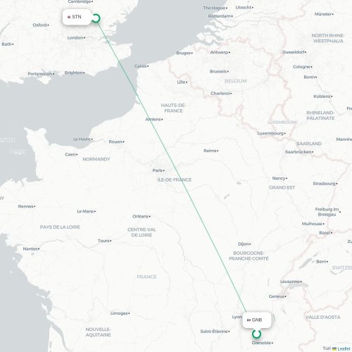 Mapa de vuelo directo Grenoble - Londres