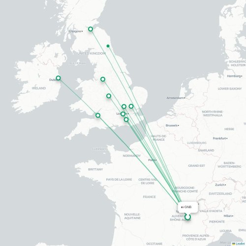 Mapa de vuelo directo Grenoble - Brístol
